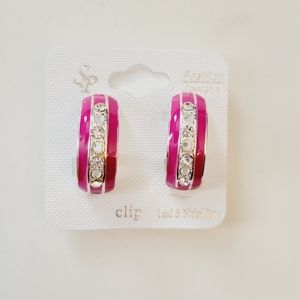 🐢 Silver clip on earrings with faux diamonds